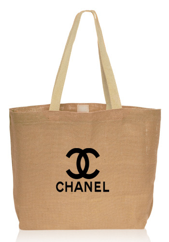 Kultstil Jute Shopper My other bag is Chanel as Shopping Bag or Beach Bag  42 x 33 x 19 cm Hessian Carrying Bag Foldable Canvas Bag for Women with  Cotton Handles, Beige
